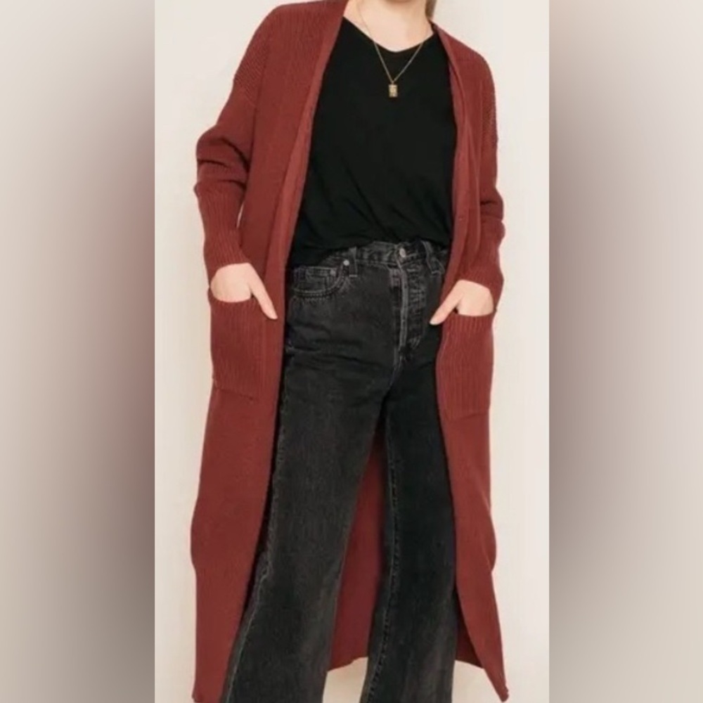 Burgundy!🌺 NWT L Jackson Rowe Supermoon longline open cardigan duster cotton mix